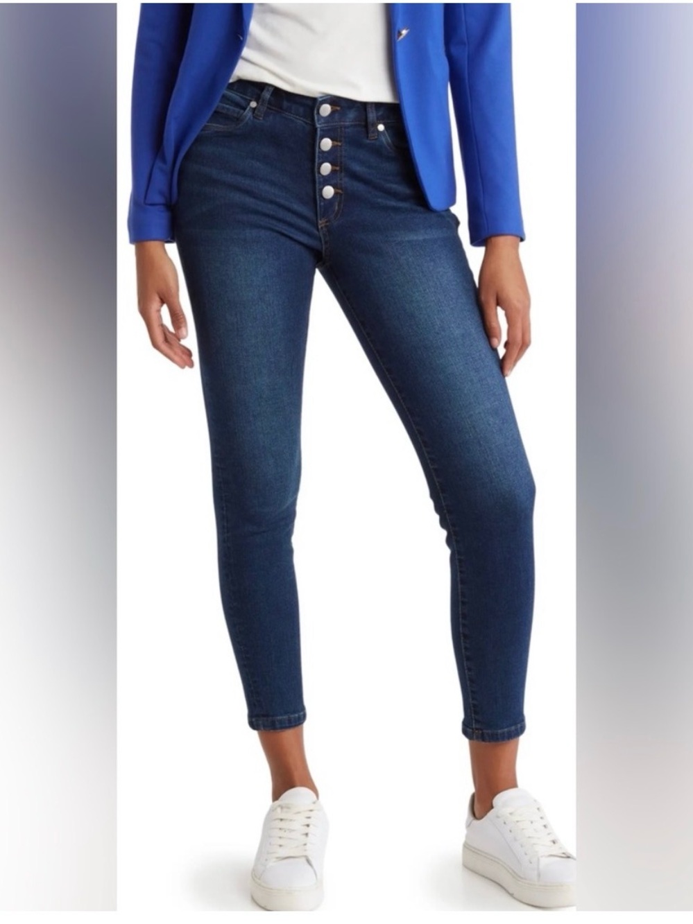 Tahari Dark Blue Button-Fly Ankle Skinny Jeans- 10/30